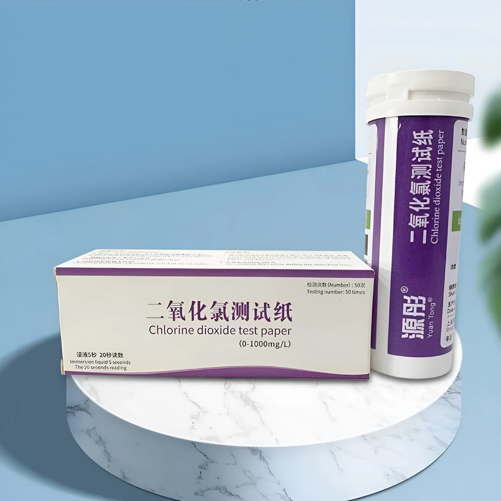 Chlorine dioxide test paper bottle containing 50 strips for 0-1000 mg/L waste water concentration detection