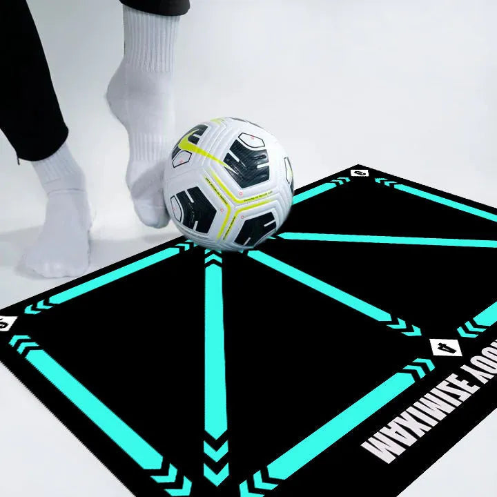 Black football training mat with non-slip rubber base measuring 60cm by 90cm