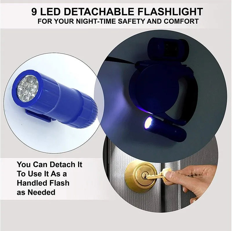 4.5m retractable dog lead with LED light and waste bag dispenser, black, ABS and nylon construction