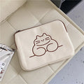 Fat cat embroidered design on a grey protective laptop sleeve with a black zip.