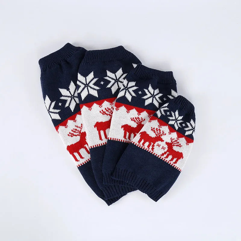 Navy blue knitted Christmas sweater for dogs on small to medium sized pet