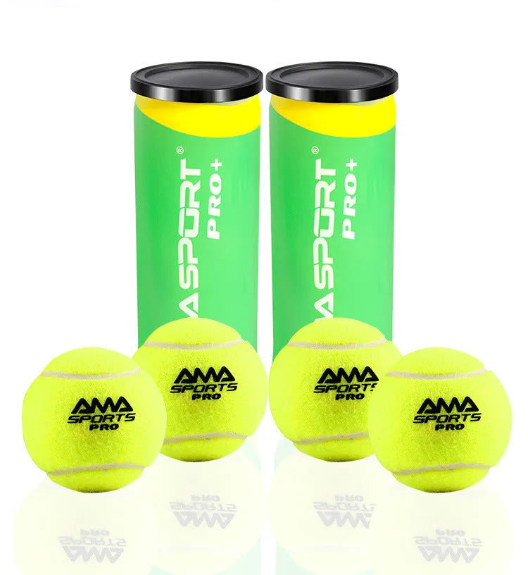 Three high elasticity tennis training balls in black, green and yellow colours for sports coaching