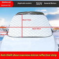 Aluminium foil car cover with reflective edge stripes and magnetic attachments for SUV windshield winter protection