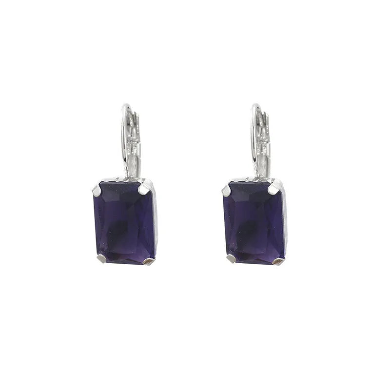 Square crystal fashion earrings in copper with red, yellow, and purple colour options