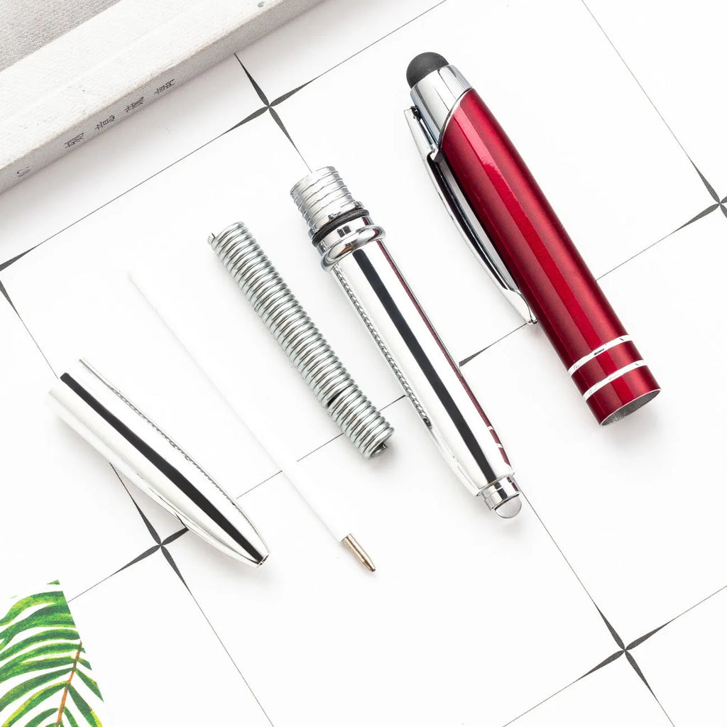 Red metal capacitive stylus pen with LED light and bullet type pen head