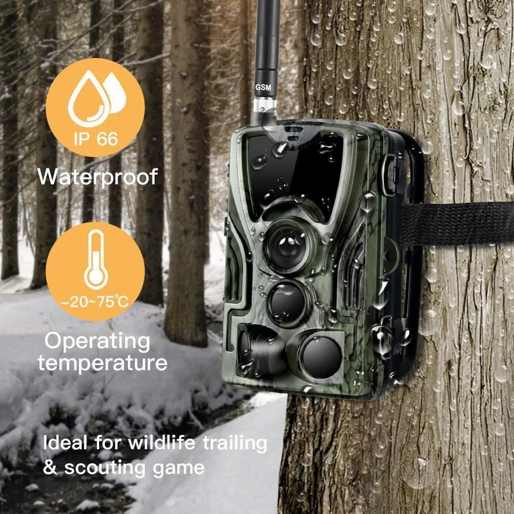 Green cellular trail camera for remote deer and game monitoring with display screen