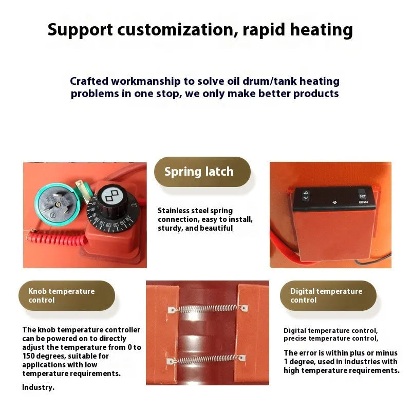 Silicone rubber heating belt wrapped around 200-litre industrial oil drum
