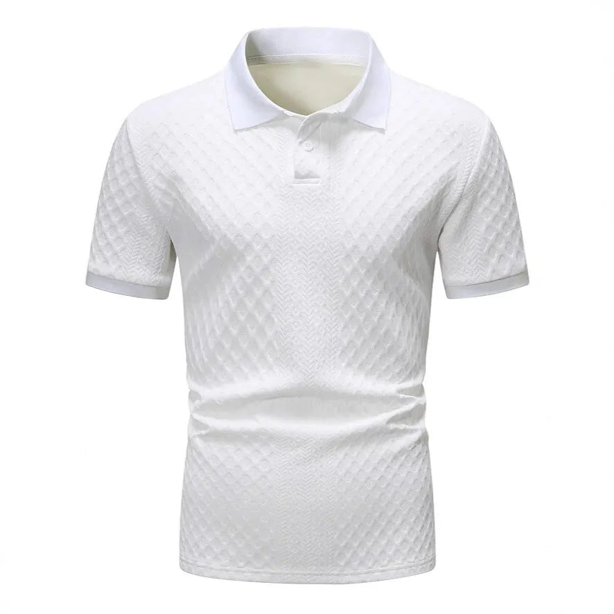 Jacquard fabric button placket polo shirt in olive green, cotton blend, sizes S to XXL