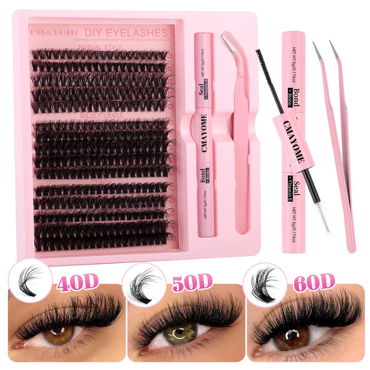 DIY false eyelash extension kit with tweezers and segment cluster lashes