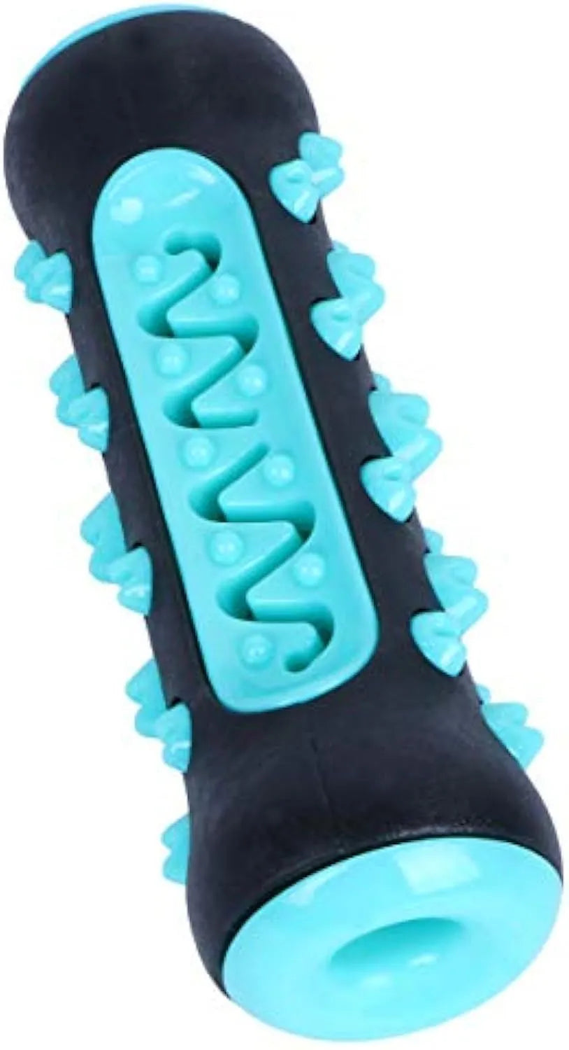 Natural rubber dog toothbrush chew toy in blue, green, yellow or black-blue for dental cleaning