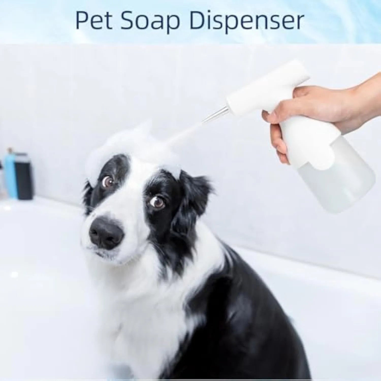 White electric foam soap dispenser with rechargeable battery and dual nozzles for pet bathing and household cleaning