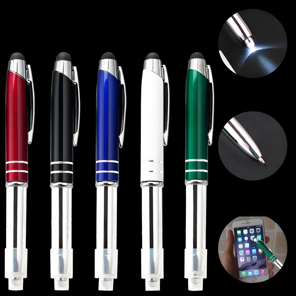 Red metal capacitive stylus pen with LED light and bullet type pen head