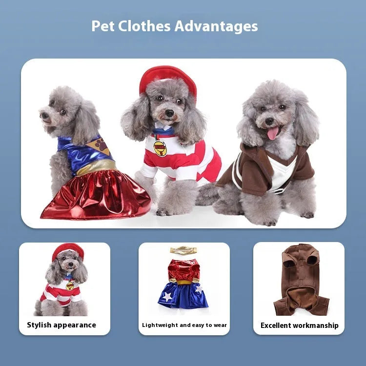 Range of pet costume clothes for cats and dogs including Christmas and character designs.