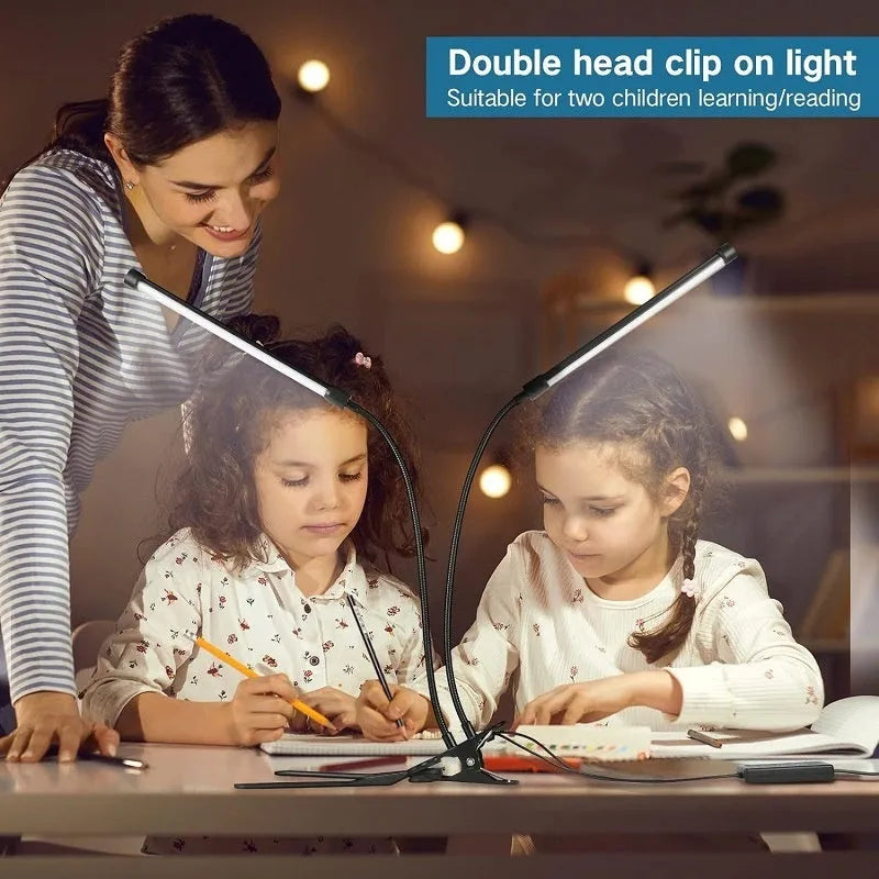 Black and white USB-powered LED desk lamp with 26cm length for student study areas