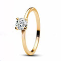 18K gold plated silver ring with round moissanite stone in geometric rounded-corner design, available in sizes No 5 to No 8