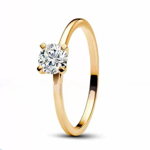 18K gold plated silver ring with round moissanite stone in geometric rounded-corner design, available in sizes No 5 to No 8