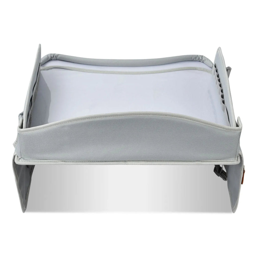 Gray portable car safety seat tray made from Oxford cloth measuring 43x36.5x30cm