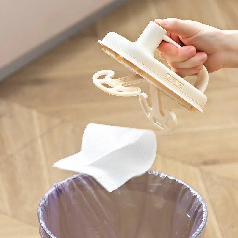 Magic cleaning brush with plastic handle and 50 disposable white non-woven fabric rag refills for household cleaning