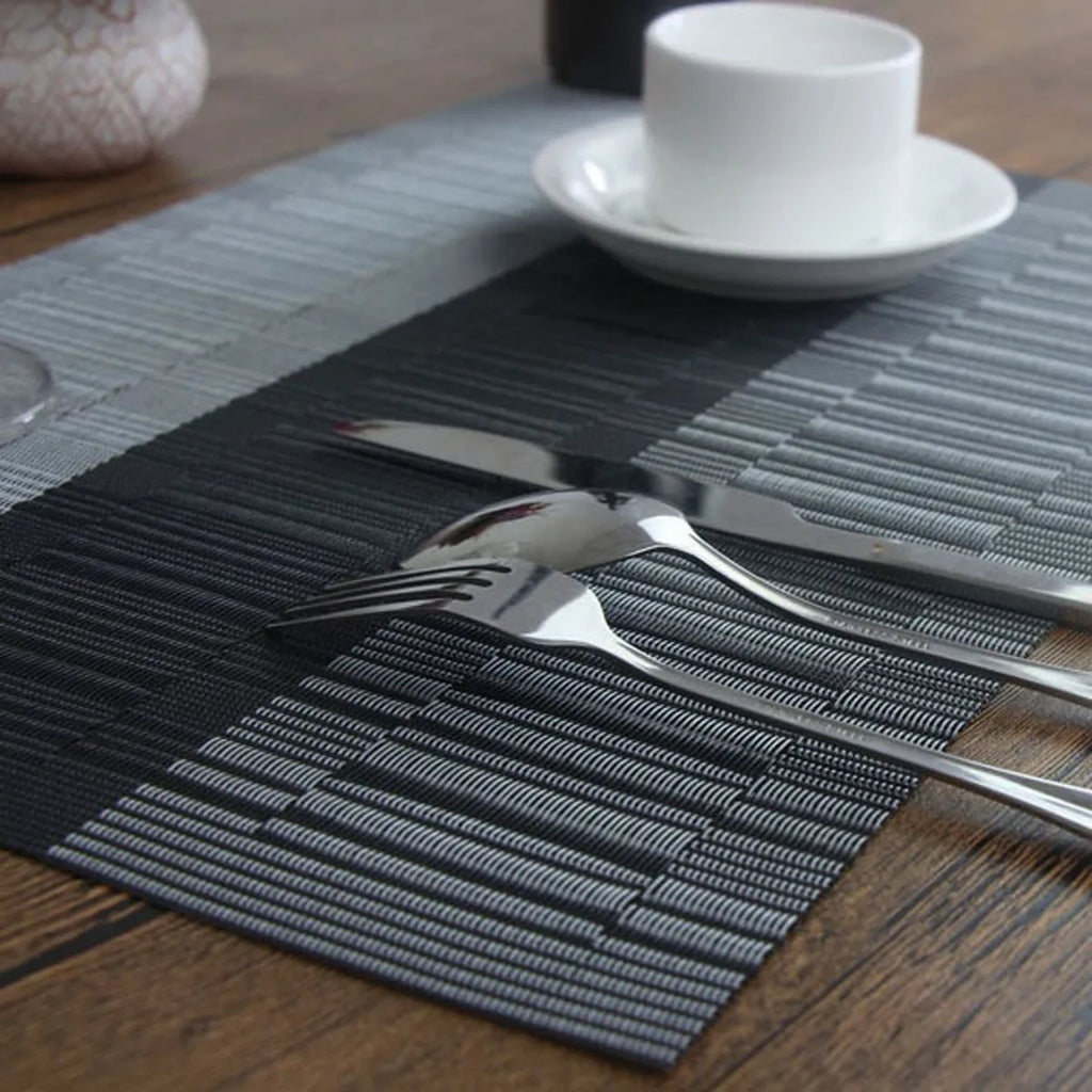 PVC non-slip kitchen sink mat in gradient bamboo pattern beside kitchen sink