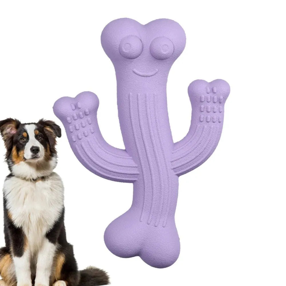 Cactus-shaped dog chew toy in beige, blue, or purple, made from bamboo fibre and rubber.