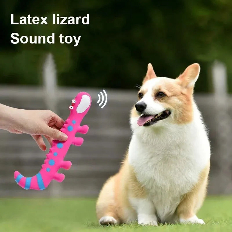 Squeaky latex lizard dog toy in green for small and medium dogs