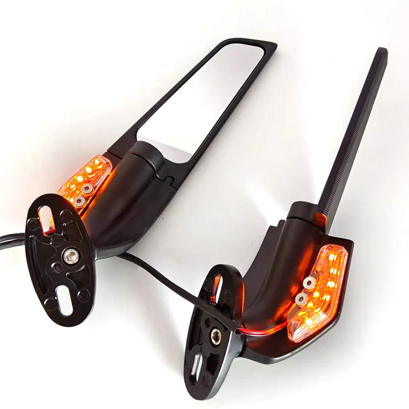 Pair of yellow-light aluminium motorcycle spoiler rearview mirrors with convex lenses, model SH-620-5
