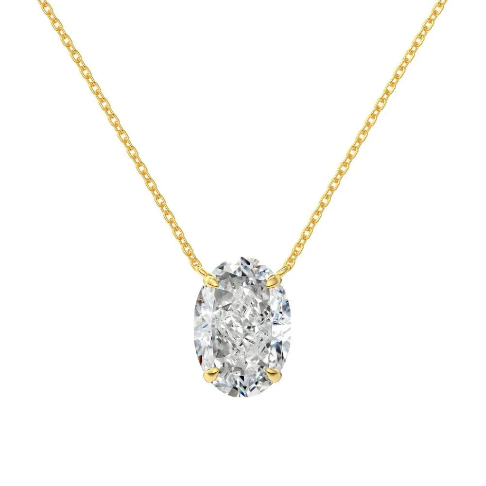 S925 sterling silver necklace with geometric oval ice flower pendant in gold or platinum finish