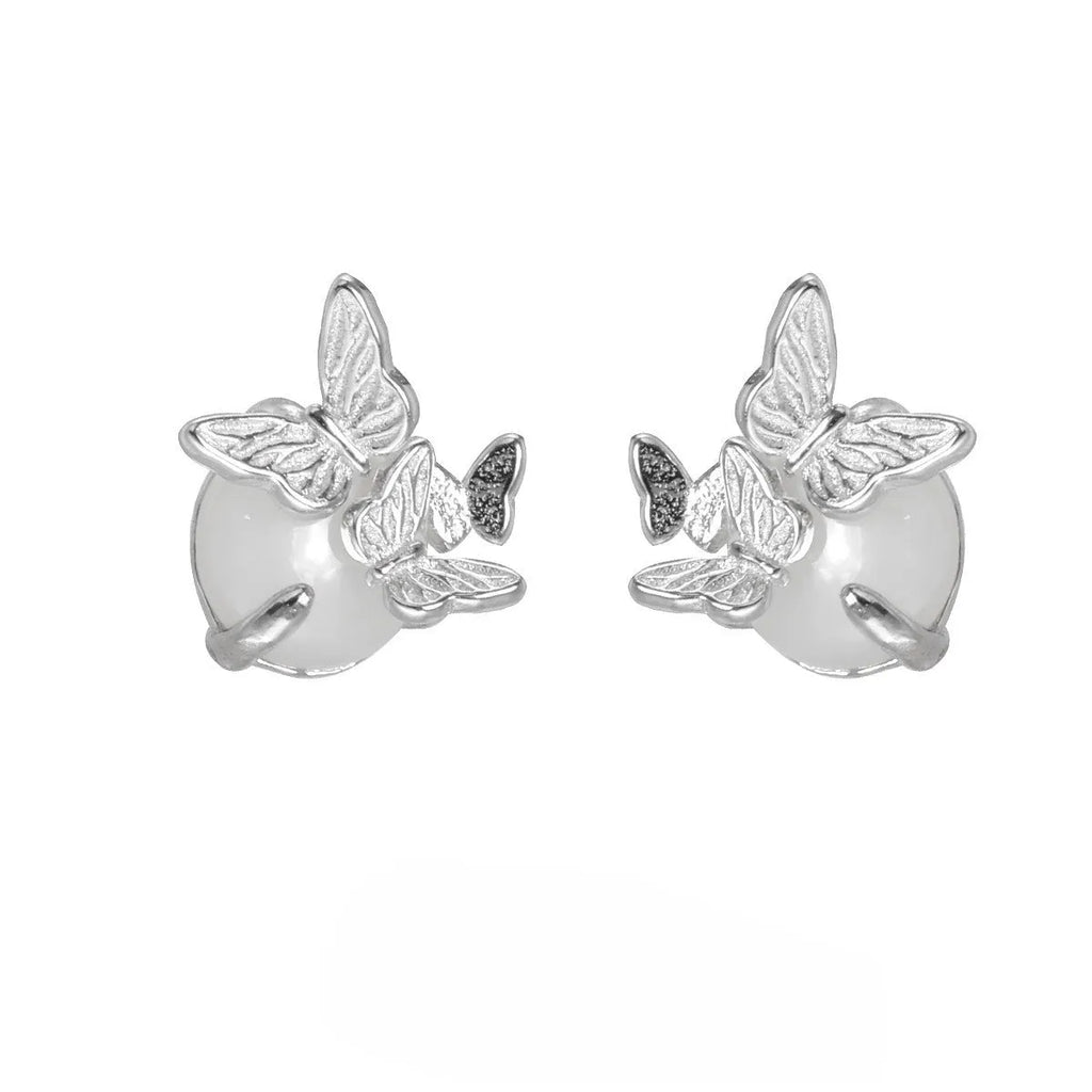 Butterfly motif sterling silver ear studs with electroplated gold or white gold colour finishes