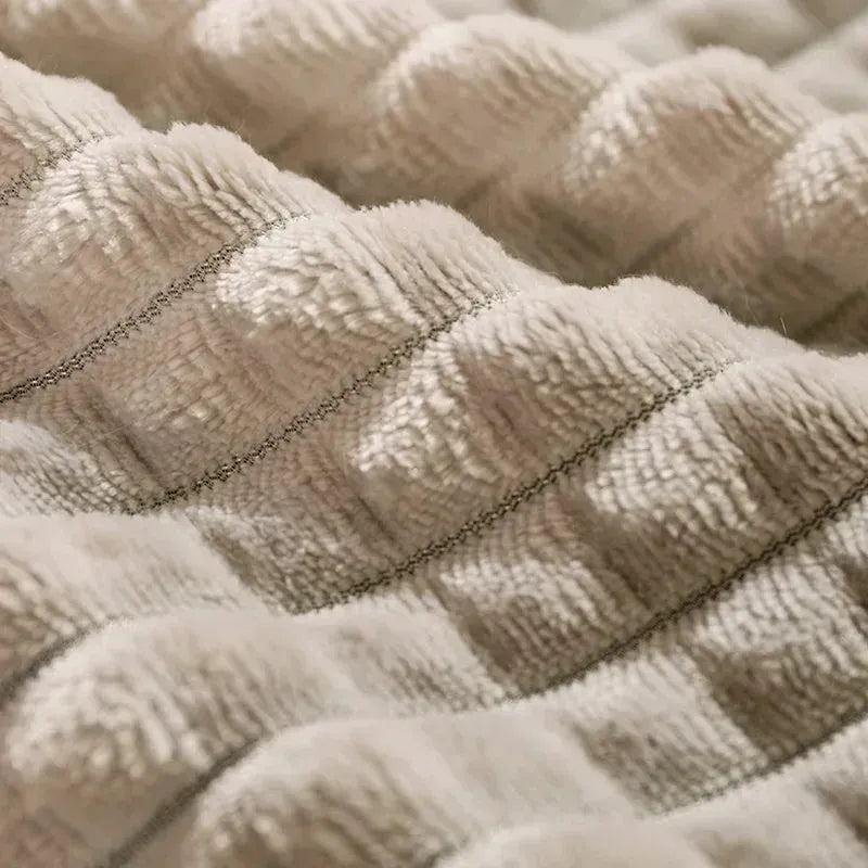 Coffee coloured dog bed with a detachable soft fleece blanket, shown with a cushion base for a large breed dog.