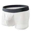 Men's ice silk nylon boxer underwear in black colour showing low-waist design and mesh breathable panels