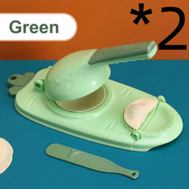 Orange and white 2-in-1 kitchen dumpling making tool with ergonomic handle and hanging hole