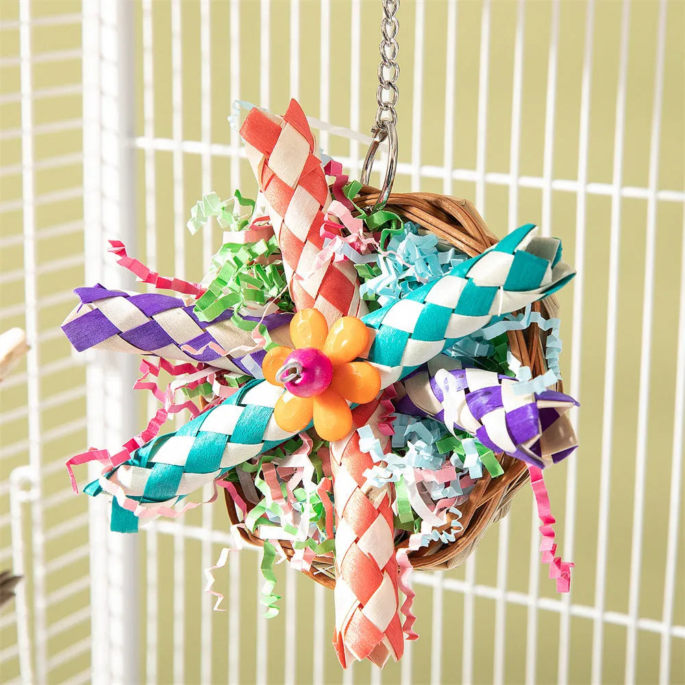 Natural wood parrot gnawing toy for medium to large birds with chewable perches