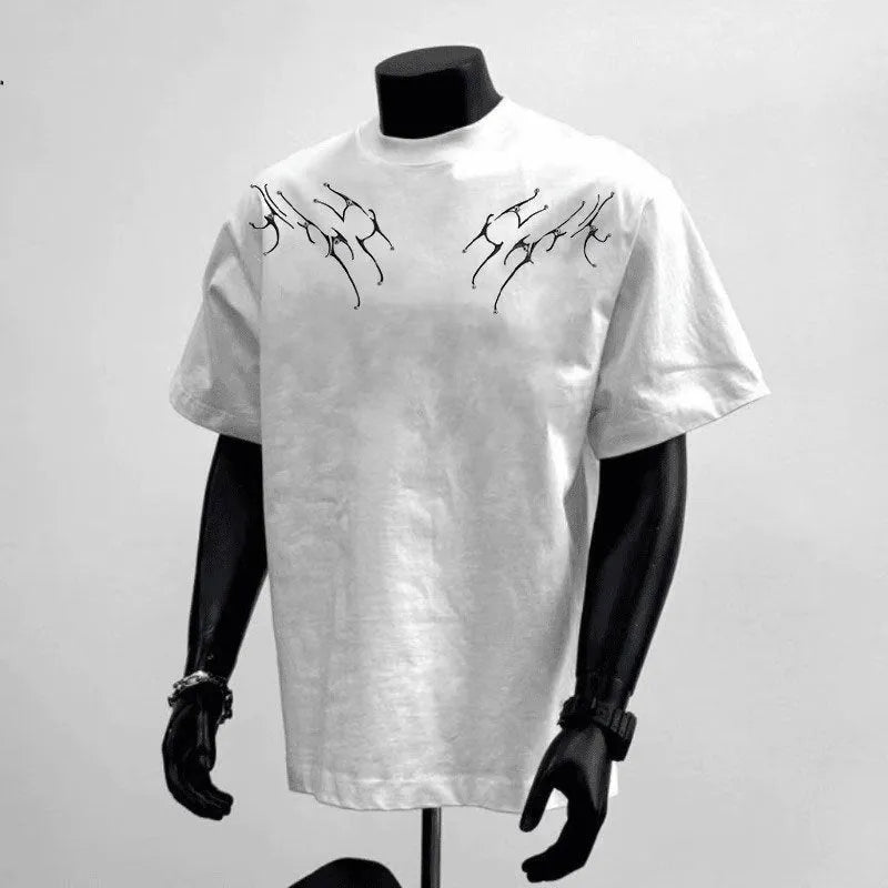 Men's pure cotton loose fit short sleeve t-shirt with printing design in white and black colours