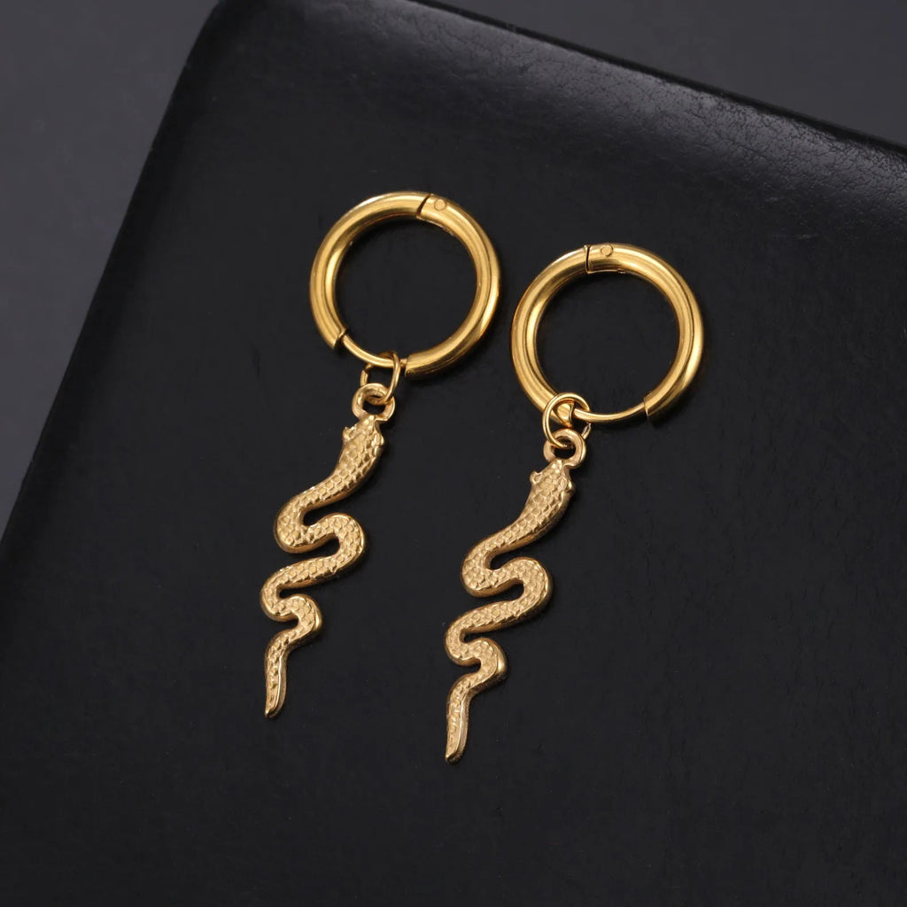 Stainless steel snake vintage clip earrings in gold or steel colour