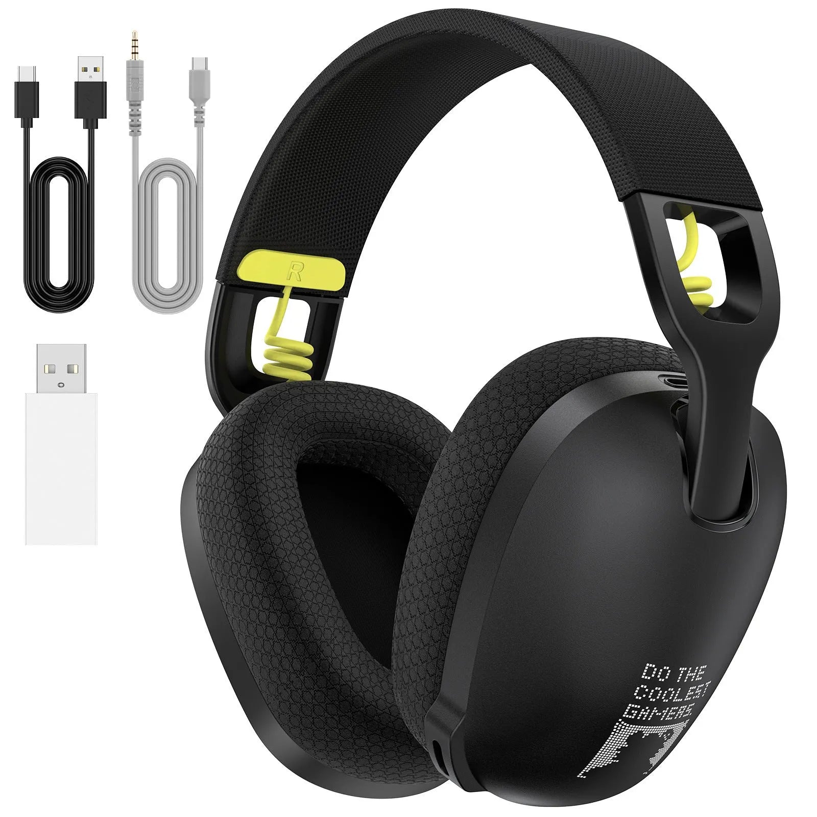 Wireless Bluetooth gaming headset with noise reduction in black or white, showing head-mounted design.