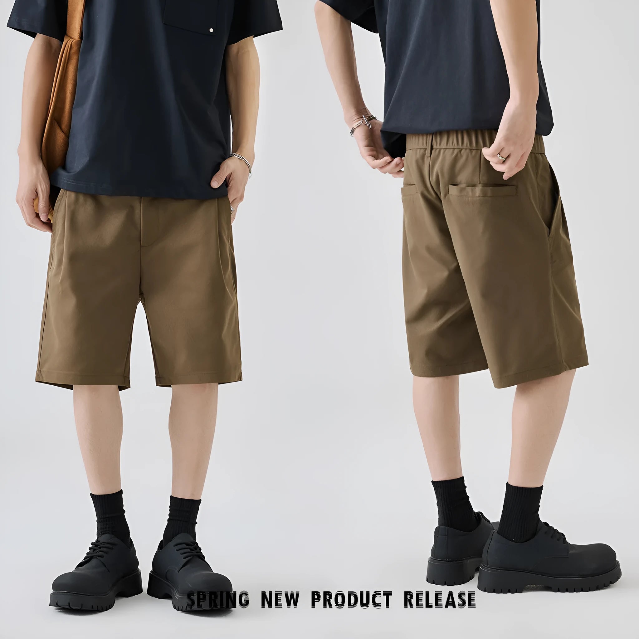 Straight-leg summer business casual trousers in khaki colour with five-pocket design