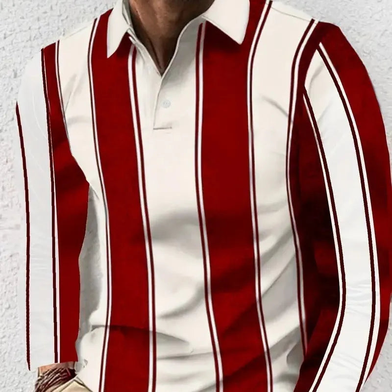 Men's long sleeve retro button design loose top in polyester blend fabric