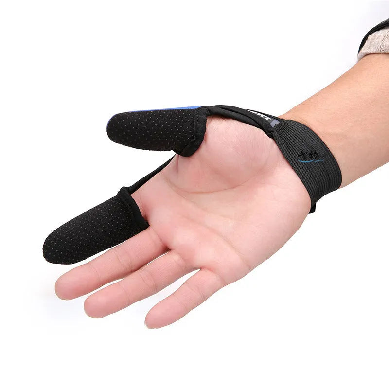 Two-finger fishing glove for tackle handling in blue, made from dive cloth and microfiber palm.