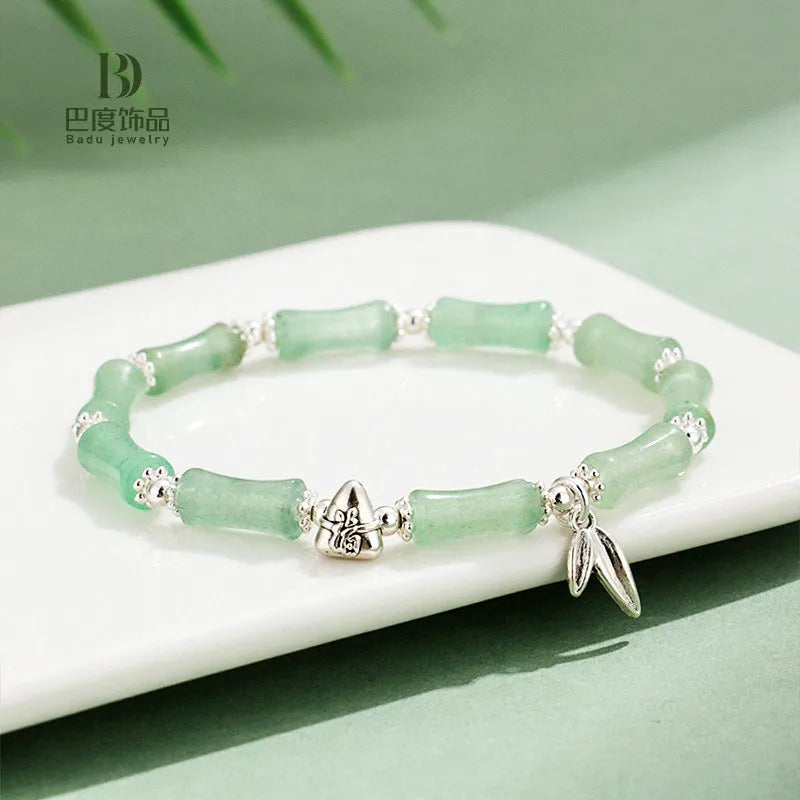 Green aventurine strawberry quartz crystal bracelet with olive jade Huang Dongling white jade stones electroplated women's sweet style jewellery