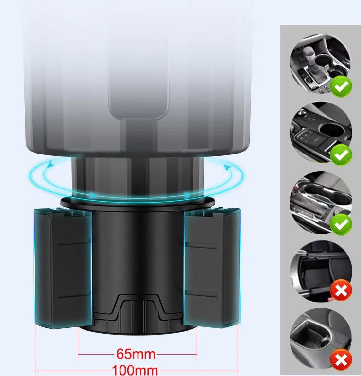 Matte black ABS car cup holder expander with adjustable base for extra large bottles