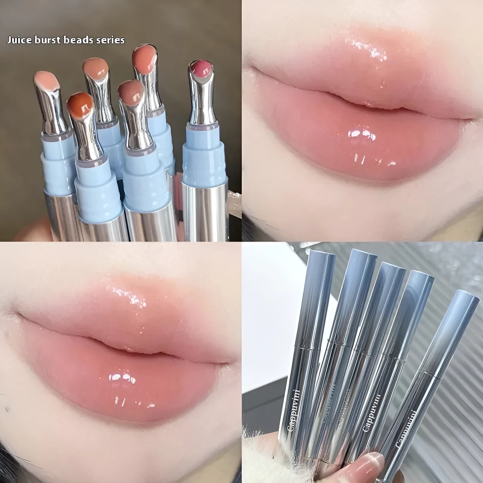 Mirror water light lip gloss lipstick in six ice colours including almond and raspberry shades