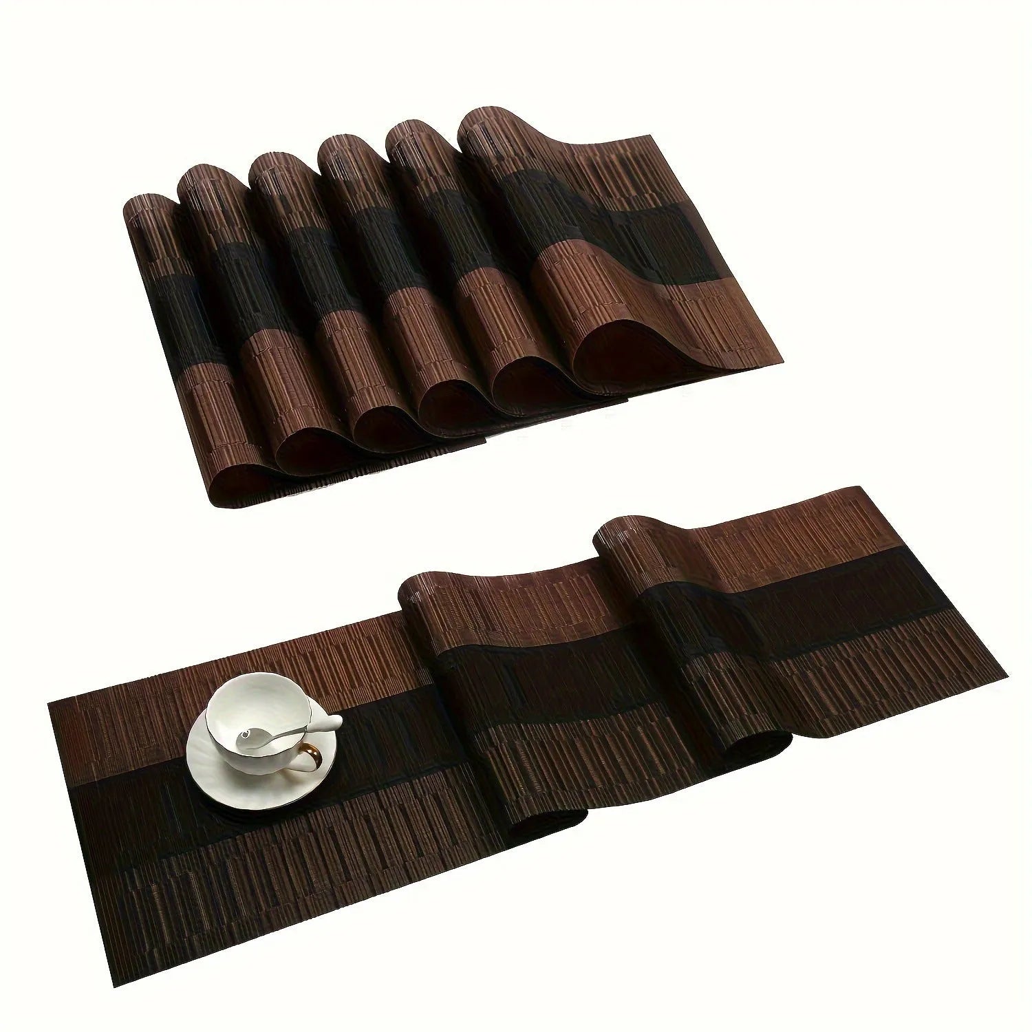PVC non-slip kitchen sink mat in gradient bamboo pattern beside kitchen sink