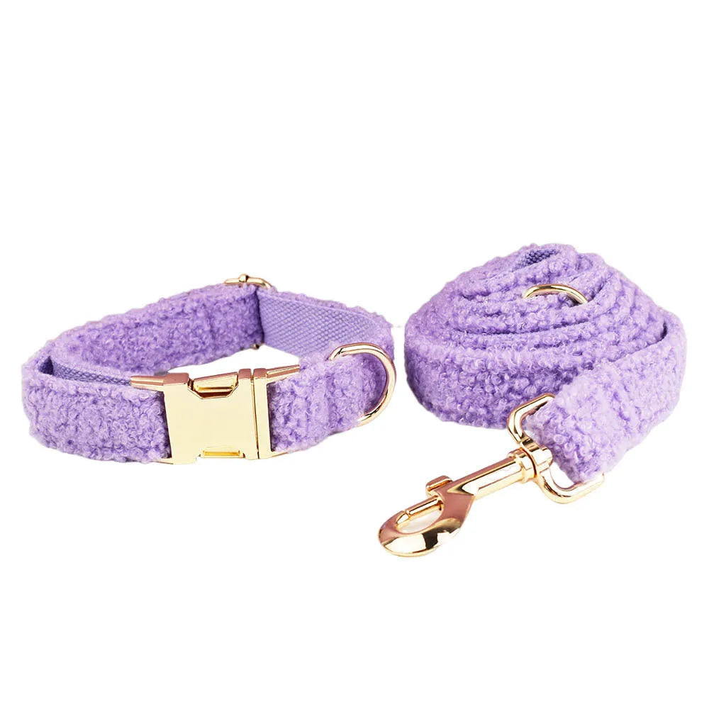 Purple dog collar, leash, vest and bow set for small pets in five size options