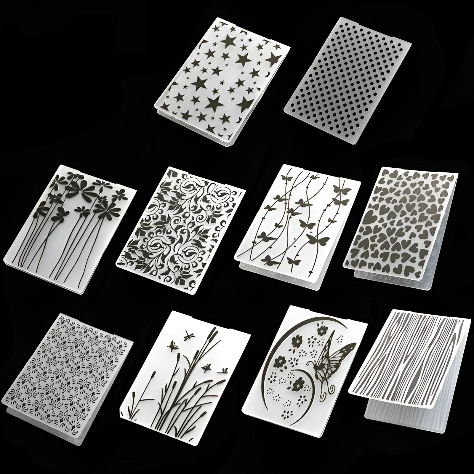 Plastic folding cake decorating mould showing windmill and five-pointed star design options