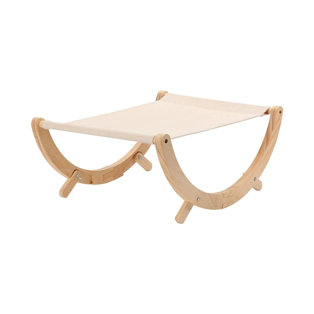 Solid wood cat hammock bed with brown frame and fabric surface