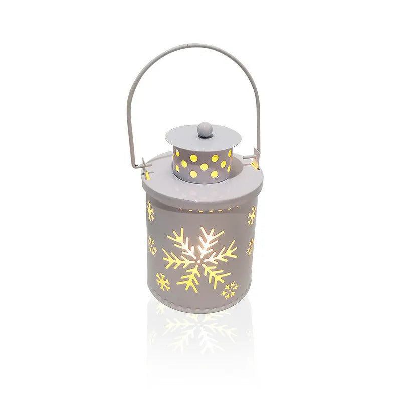 Nordic style wrought iron electronic candle lantern with LED light in green, red, or white.
