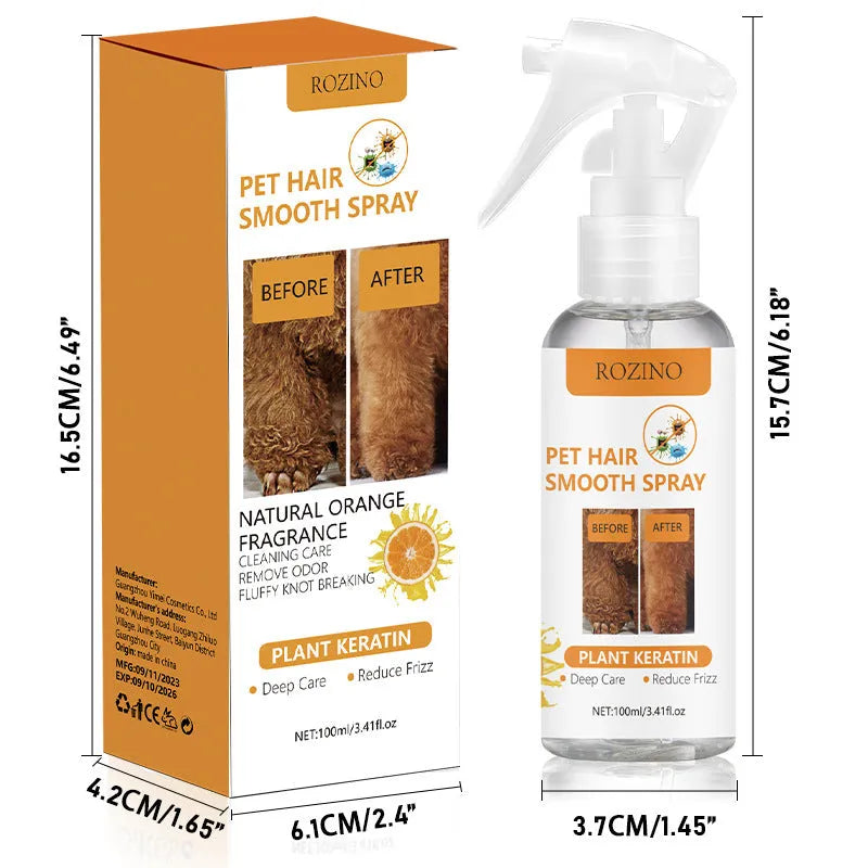 Pet hair fluffy conditioning spray 100ml anti-static anti-knotting odour remover for dogs and cats