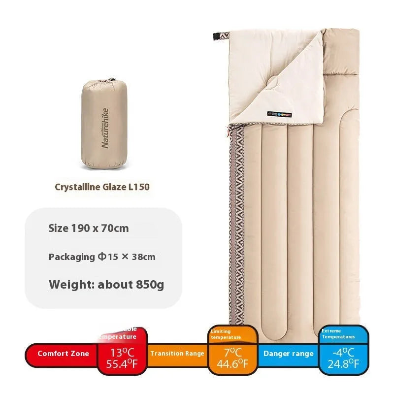 Four seasons portable camping sleeping bag with storage bag in adult size 190x75cm.