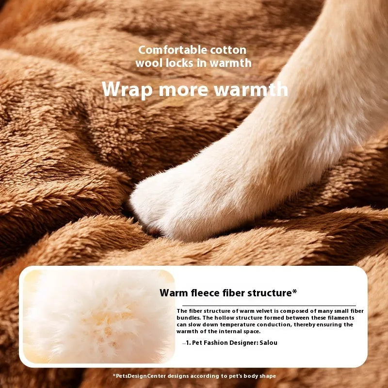 Brown bear-shaped enclosed dog kennel pet bed with removable cover on a wooden floor.
