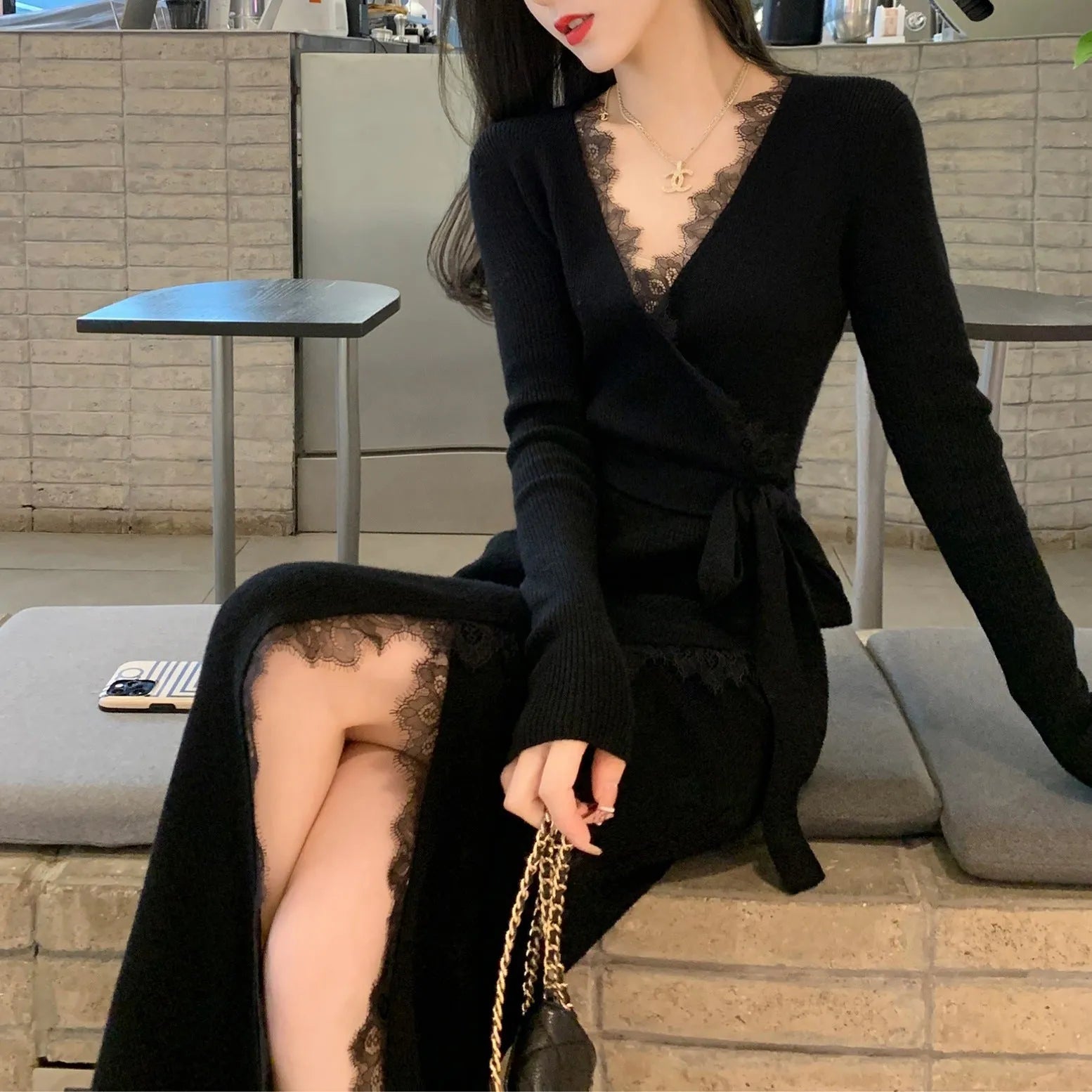 Black women's slim fit princess dress skirt made from polyester fabric.